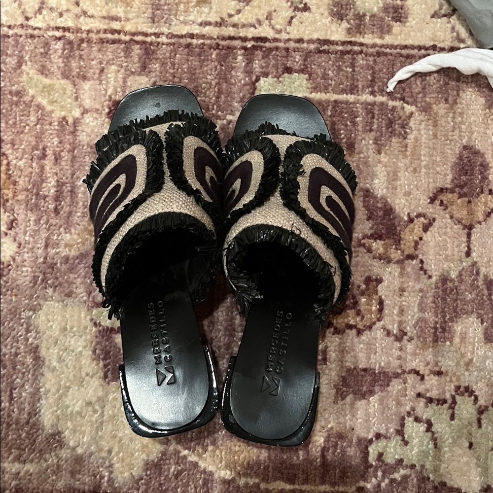 MERCEDES CASTILLO Black and Tan Block Heels - Picture 3 of 8